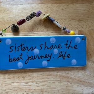 Decorative Blue Sign with Beaded Hanger
